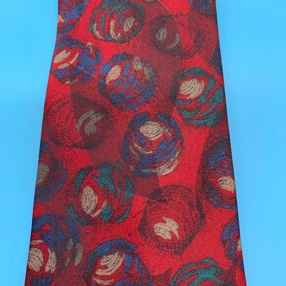 Vintage Oscar De La Renta Studio Red Abstract Print Men's Classic Neck Tie